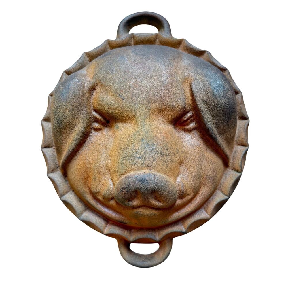 Vintage Cast Iron Pig Hog Head Primitive Baking Mold Rustic Farm Kitchenware